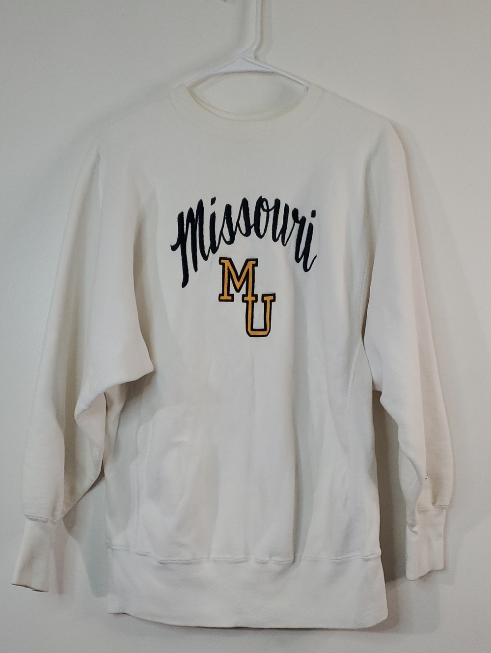 Vintage 80s Champion Reverse Weave Missouri White Crewneck Sweatshirt Size Lg